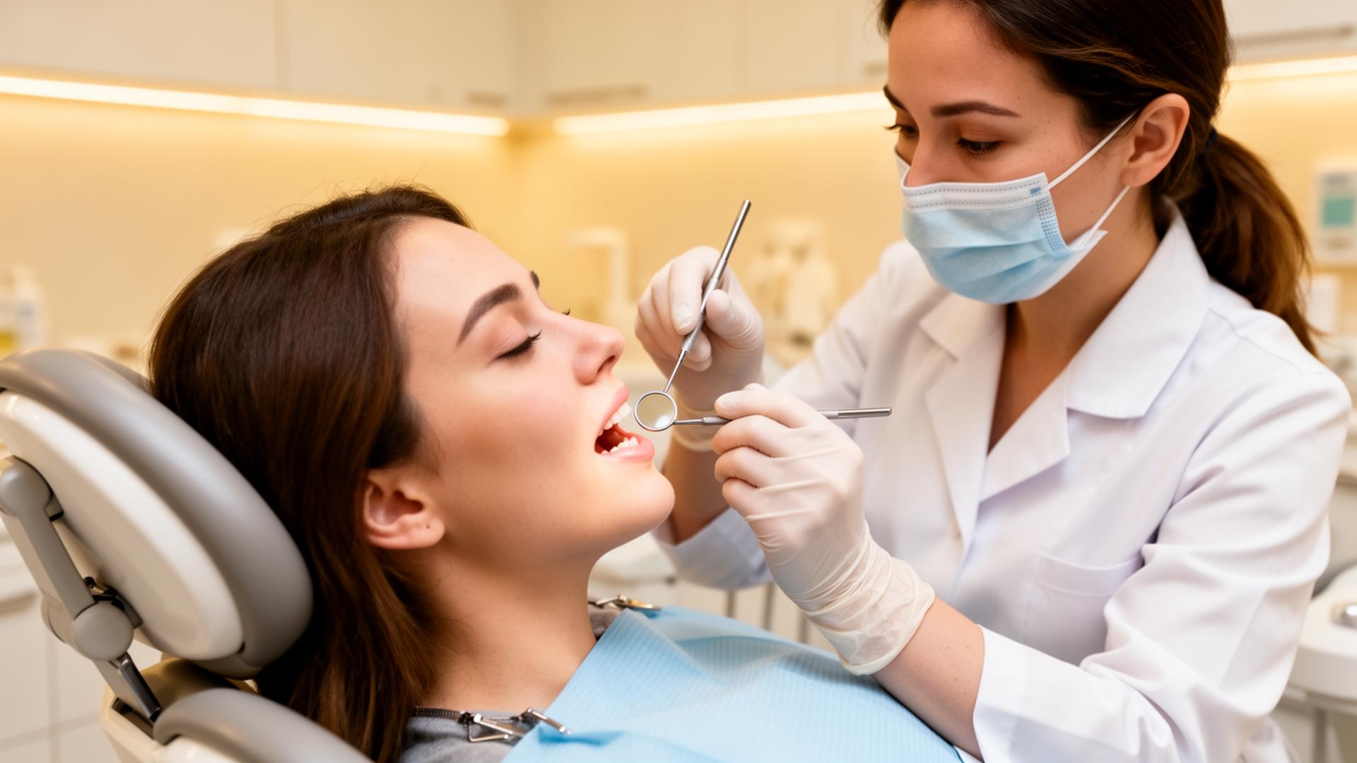 Dentist examining patient